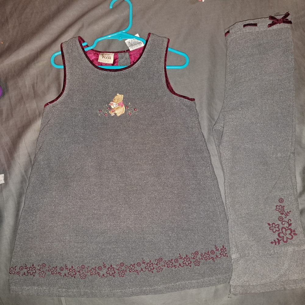 Disney Whiney The Poo Gray Pants Set with Floral Accents